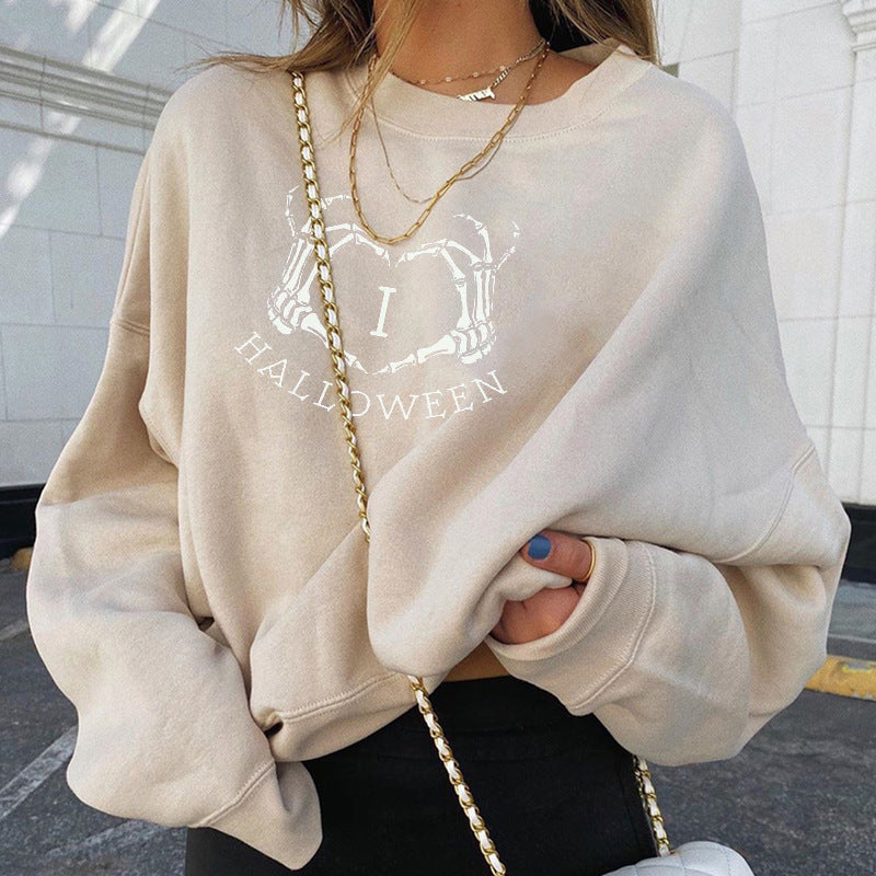 Winter & Autumn Halloween Printed Top – Casual Loose-Fit