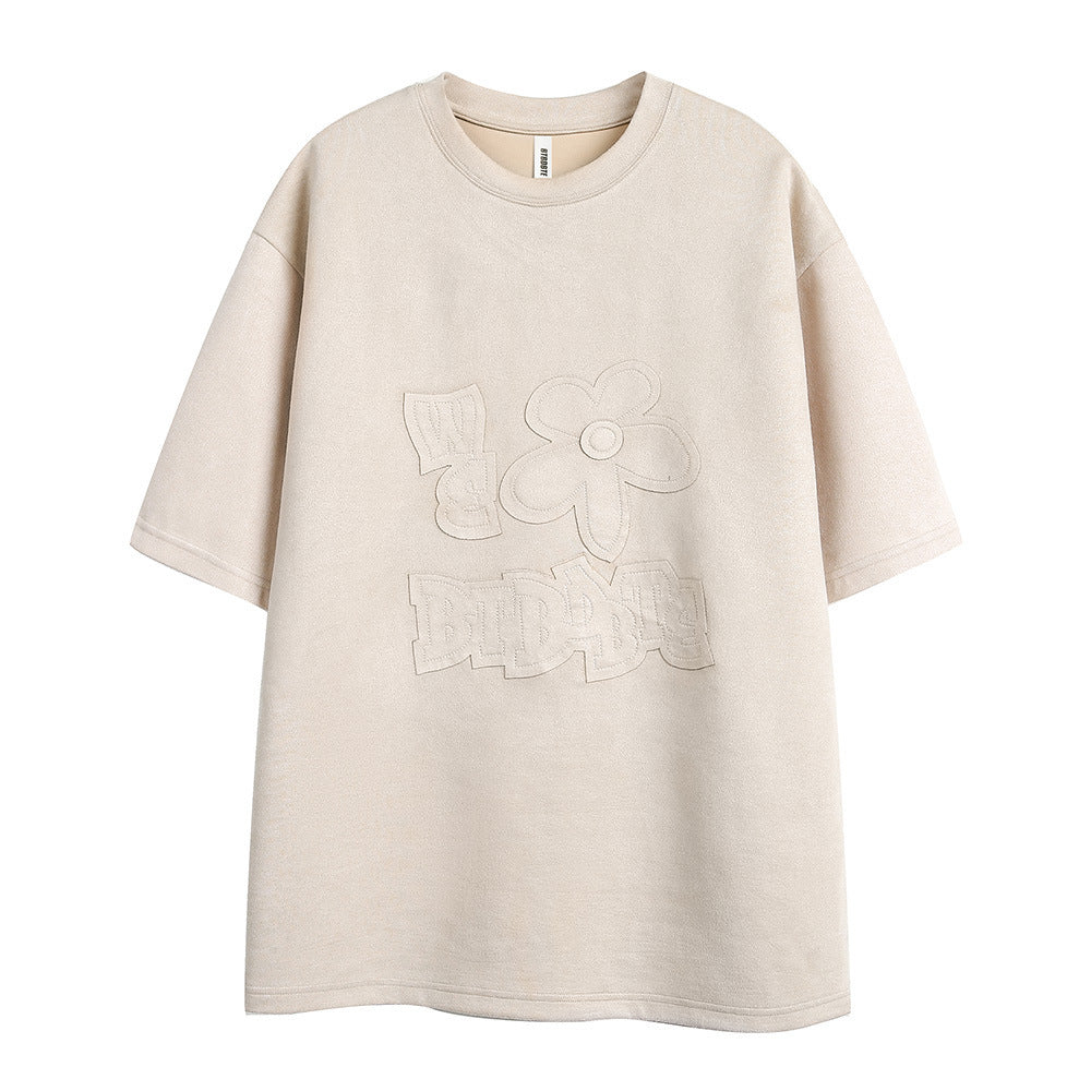 Men’s Fashion Embroidered Floral T-Shirt – Short Sleeve, Casual, Loose Fit, Summer Style