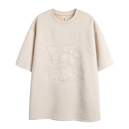 Men’s Fashion Embroidered Floral T-Shirt – Short Sleeve, Casual, Loose Fit, Summer Style
