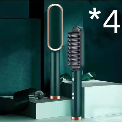 2-in-1 Hair Straightener & Curling Hot Comb – Negative Ion Ceramic Brush | Dual-Purpose Styling Tool