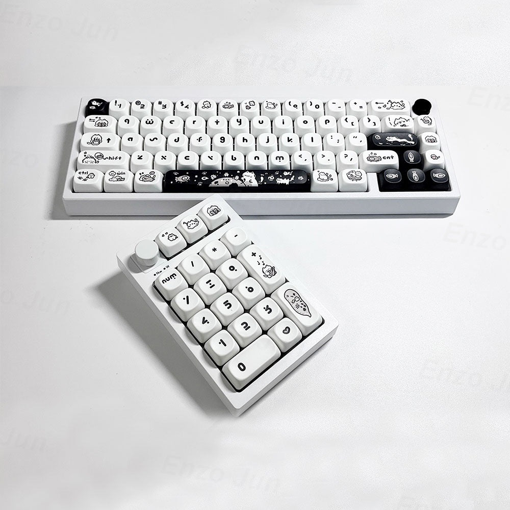 Kitten’s Fantasy Keycap Set – MOA Height | Cute Black & White Cat Design | ABS Keycaps