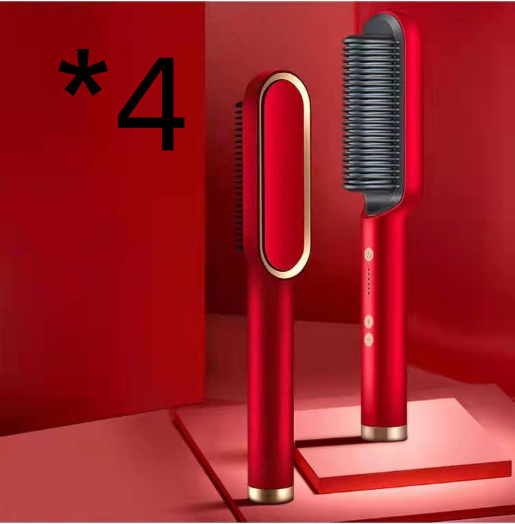 2-in-1 Hair Straightener & Curling Hot Comb – Negative Ion Ceramic Brush | Dual-Purpose Styling Tool
