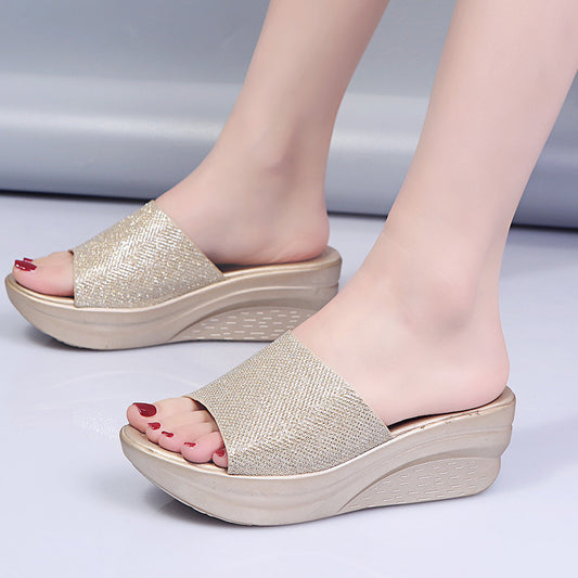 Casual Slip On Sequins Large Slippers For Women In Summer