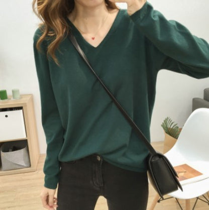 Loose Slimming V-neck Long-sleeved Sweater – Fresh & Sweet Korean Style