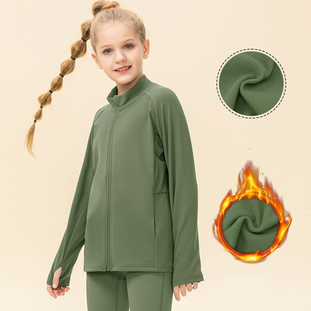 Kids' Warm Yoga Suit – Zipper Running Jacket with Super Stretch Fabric