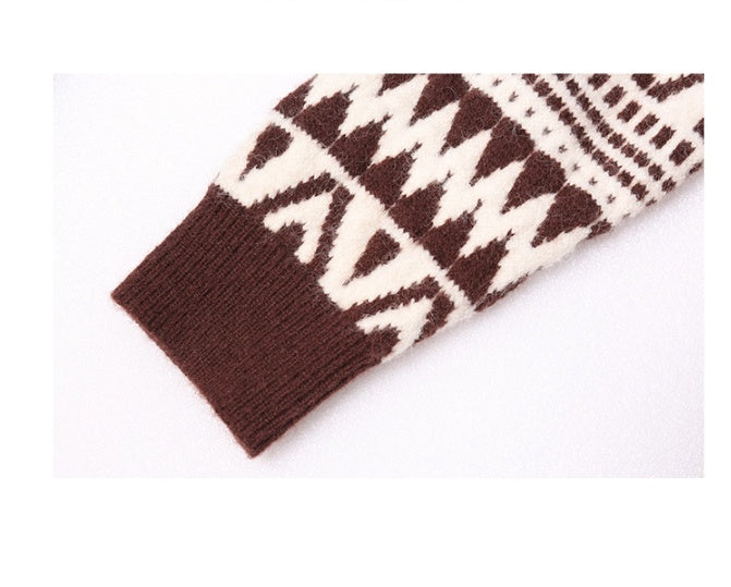Women's Geometric Round Neck Loose Long Sleeve Sweater
