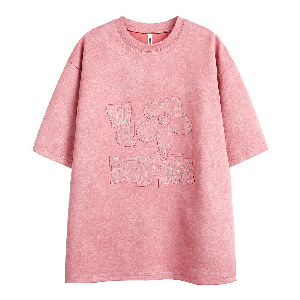 Men’s Fashion Embroidered Floral T-Shirt – Short Sleeve, Casual, Loose Fit, Summer Style