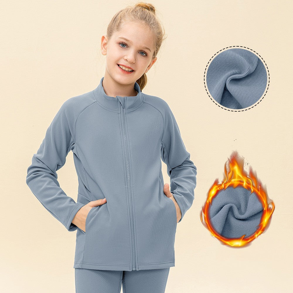Kids' Warm Yoga Suit – Zipper Running Jacket with Super Stretch Fabric