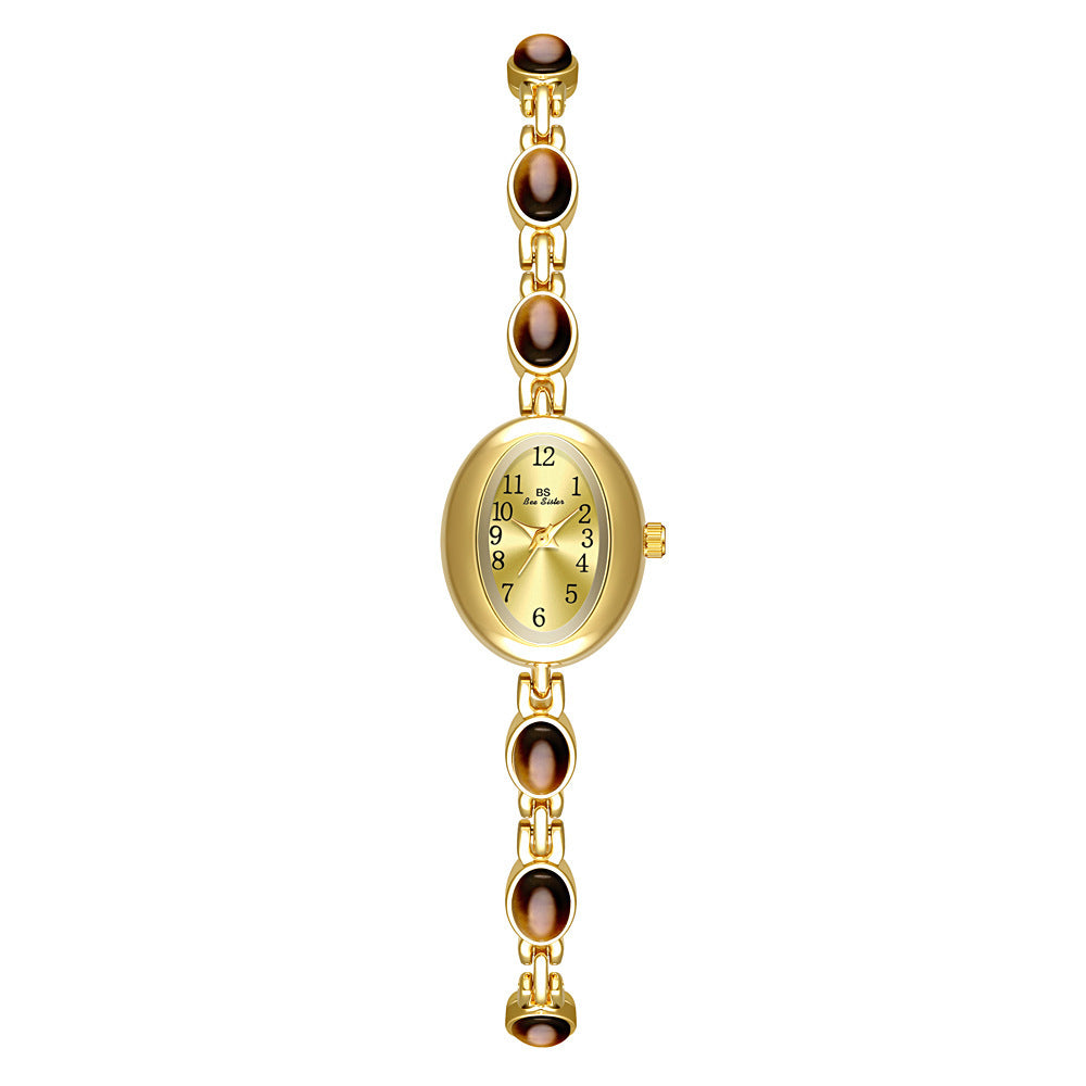 Natural Tiger Eye Premium Women's Watch – Elegant Vintage Gold Fashion Timepiece