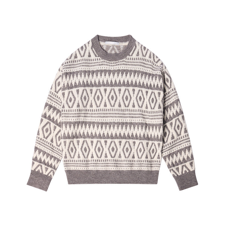 Women's Geometric Round Neck Loose Long Sleeve Sweater