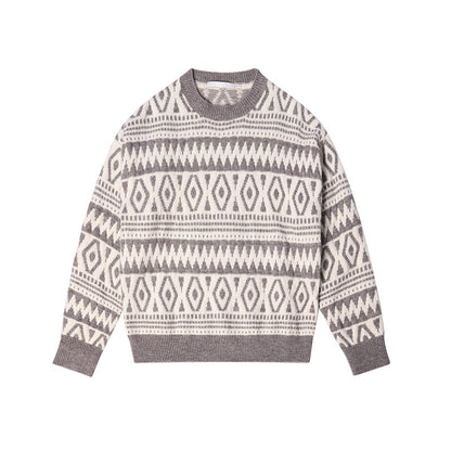 Women's Geometric Round Neck Loose Long Sleeve Sweater