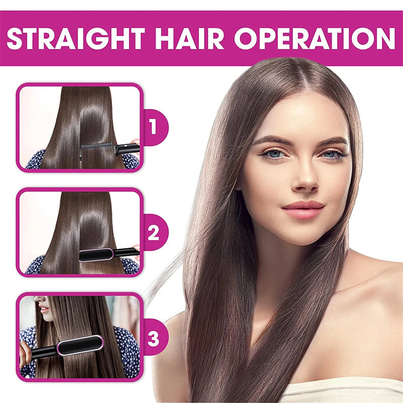 2-in-1 Hair Straightener & Curling Hot Comb – Negative Ion Ceramic Brush | Dual-Purpose Styling Tool