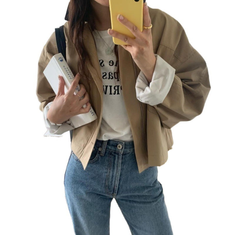 Korean Style Loose Contrast Color Lapel Top – Single-Breasted Casual Short Coat