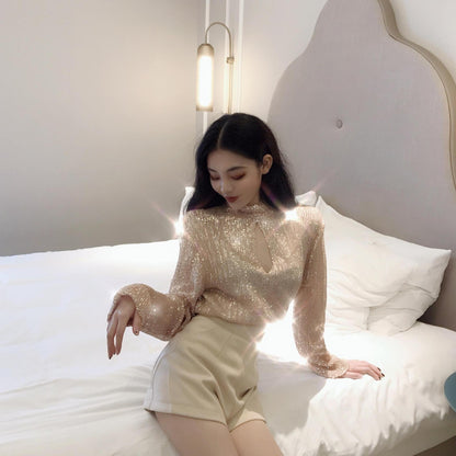 Ladies Two-piece Suit Heavy Sequins Temperament Long Sleeves
