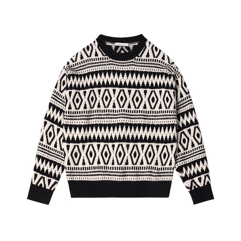 Women's Geometric Round Neck Loose Long Sleeve Sweater
