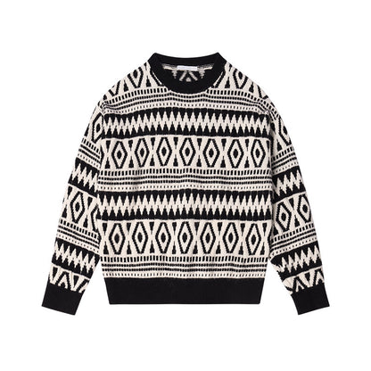 Women's Geometric Round Neck Loose Long Sleeve Sweater