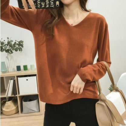 Loose Slimming V-neck Long-sleeved Sweater – Fresh & Sweet Korean Style