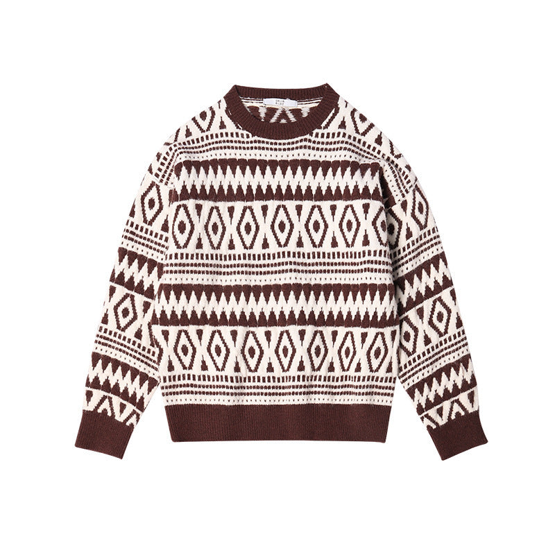 Women's Geometric Round Neck Loose Long Sleeve Sweater