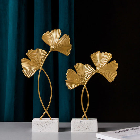 Light Luxury Ginkgo Leaf Terrazzo Base Metal Decorative Ornaments