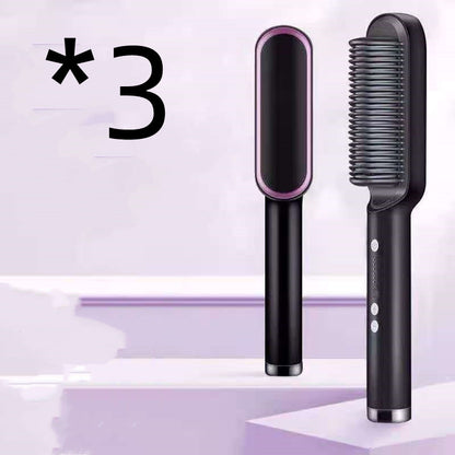 2-in-1 Hair Straightener & Curling Hot Comb – Negative Ion Ceramic Brush | Dual-Purpose Styling Tool