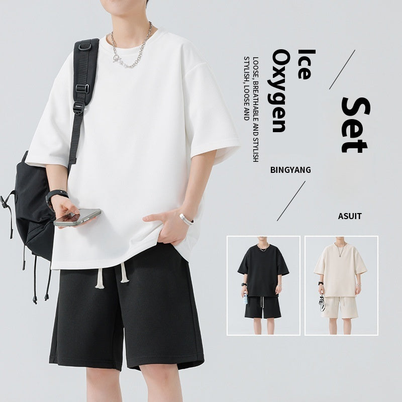 Men’s Quick-Dry Sports Set – Round Neck T-Shirt & Shorts Two-Piece Activewear