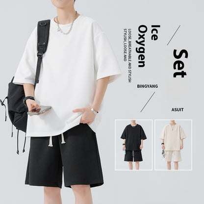Men’s Quick-Dry Sports Set – Round Neck T-Shirt & Shorts Two-Piece Activewear