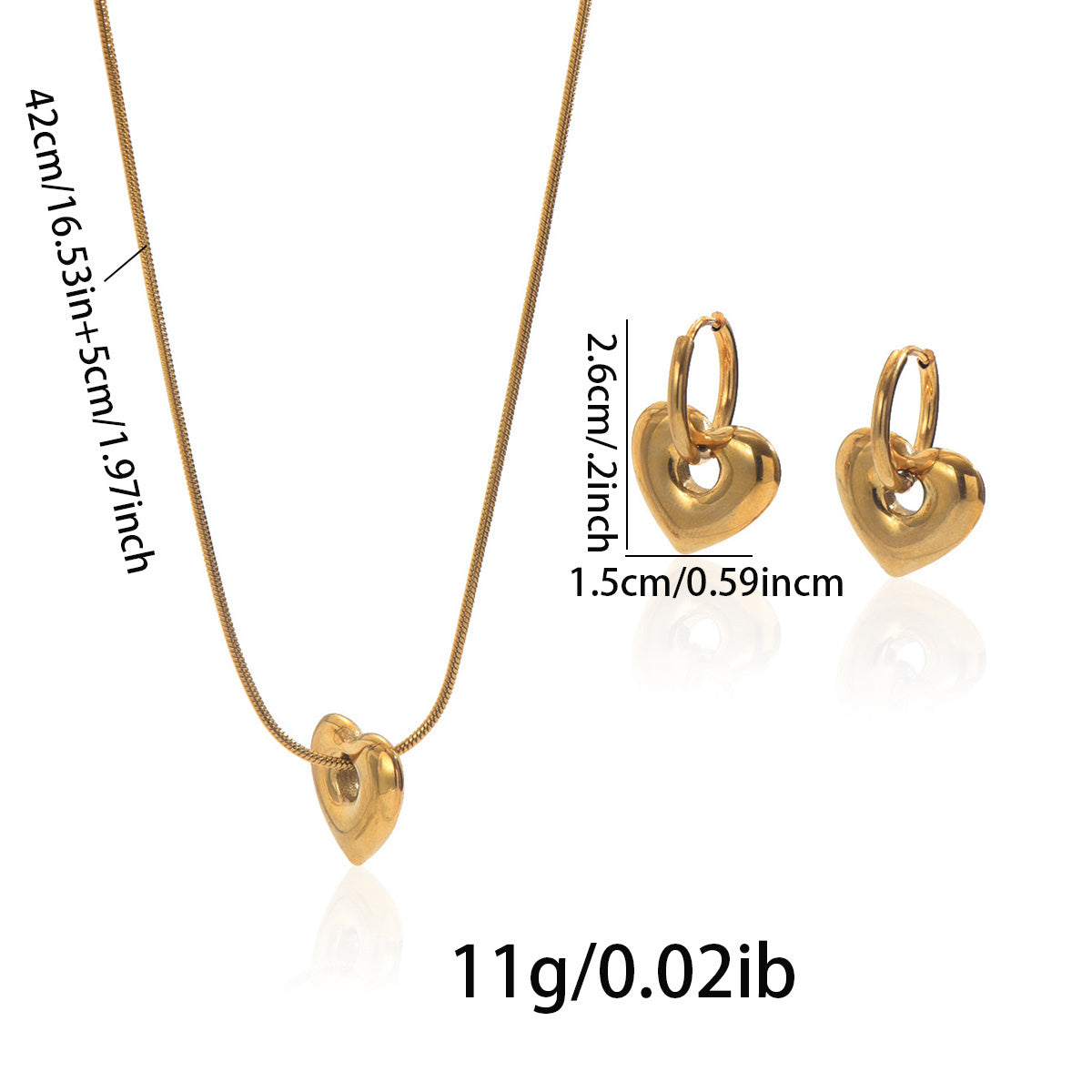 Lxalry 18K Gold Plated Hollow Heart Jewelry Set  Mirror Polish Hypoallergenic Necklace   Earrings For Women Never Fade Handmade Luxury Gift With Adjustable Chain