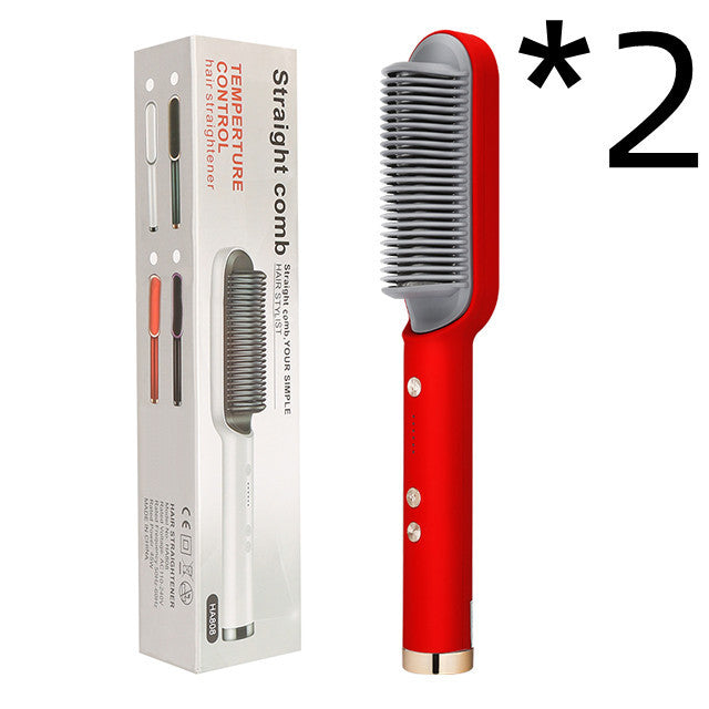 2-in-1 Hair Straightener & Curling Hot Comb – Negative Ion Ceramic Brush | Dual-Purpose Styling Tool