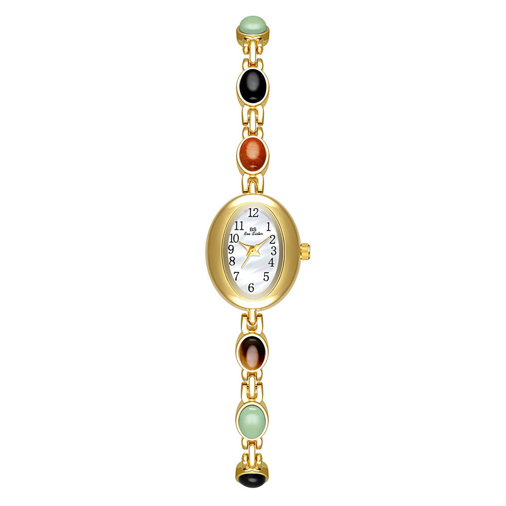 Natural Tiger Eye Premium Women's Watch – Elegant Vintage Gold Fashion Timepiece