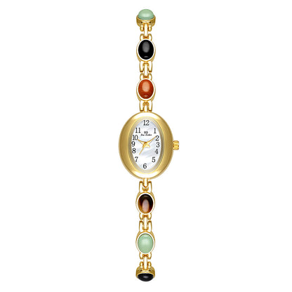 Natural Tiger Eye Premium Women's Watch – Elegant Vintage Gold Fashion Timepiece
