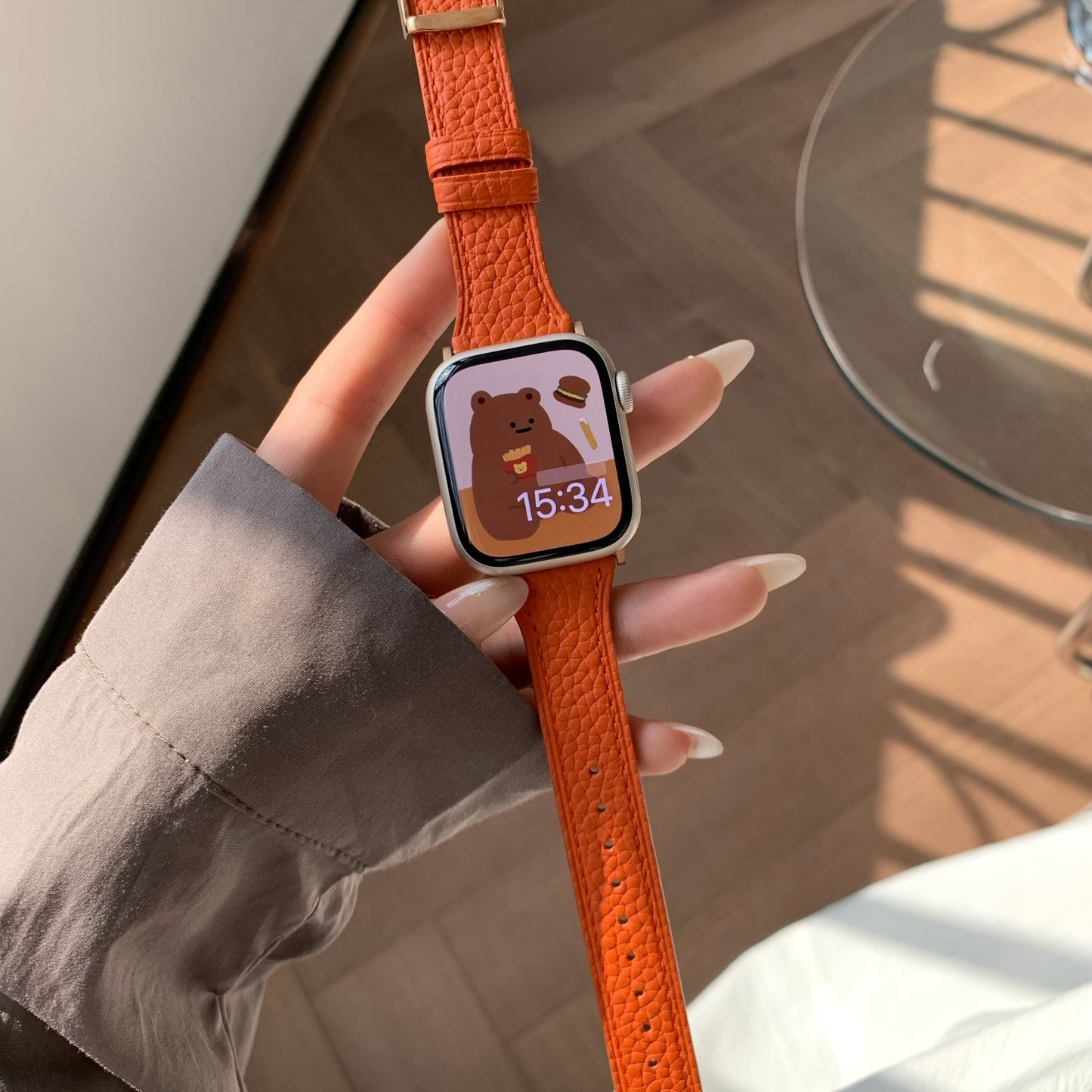 Square Buckle Lychee Leather Apple Watch Strap – Slim Fit & Stylish Upgrade