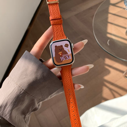 Square Buckle Lychee Leather Apple Watch Strap – Slim Fit & Stylish Upgrade