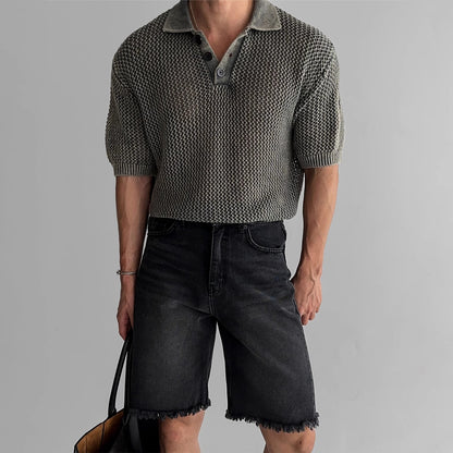 Men’s Honeycomb Hollow Knit Polo Shirt – Short-Sleeved Lightweight Summer Top