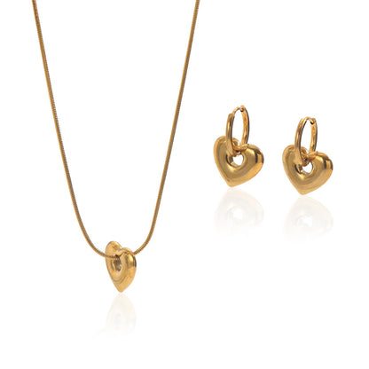 Lxalry 18K Gold Plated Hollow Heart Jewelry Set  Mirror Polish Hypoallergenic Necklace   Earrings For Women Never Fade Handmade Luxury Gift With Adjustable Chain
