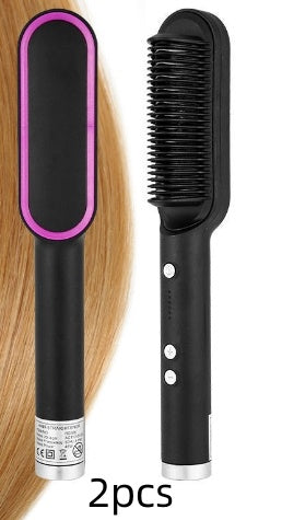 2-in-1 Hair Straightener & Curling Hot Comb – Negative Ion Ceramic Brush | Dual-Purpose Styling Tool