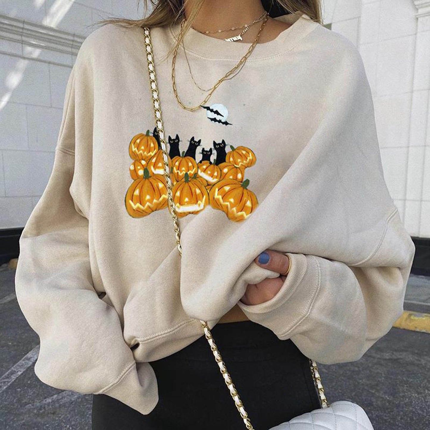 Winter & Autumn Halloween Printed Top – Casual Loose-Fit