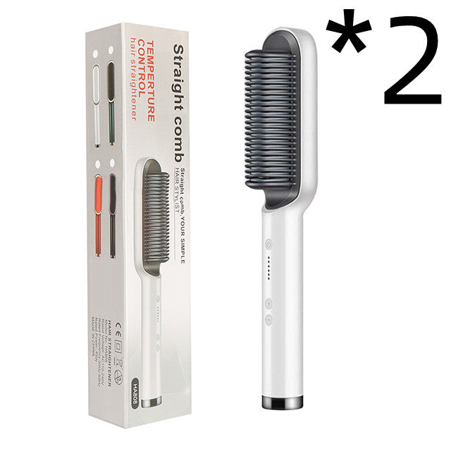 2-in-1 Hair Straightener & Curling Hot Comb – Negative Ion Ceramic Brush | Dual-Purpose Styling Tool