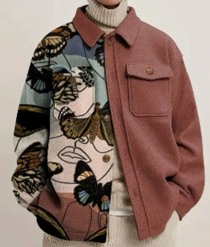 Men's Fashion Lapel Print Jacket – Stylish Lightweight Polyester Outerwear