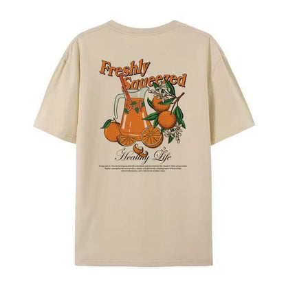 Orange Fruit Back Print Botanical T-Shirt – Loose Fit Unisex Style