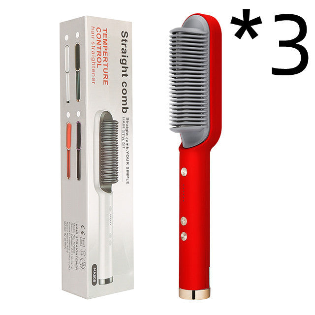 2-in-1 Hair Straightener & Curling Hot Comb – Negative Ion Ceramic Brush | Dual-Purpose Styling Tool
