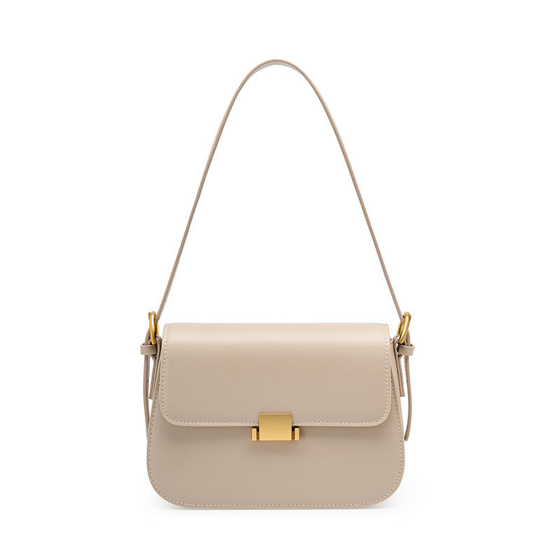 European Retro Genuine Leather Crossbody Bag for Women – Lock Design, Soft Cowhide, Daily Style