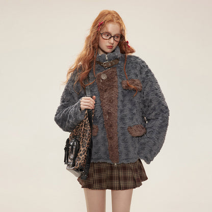 Fur Collar Fleece Cotton-padded Clothes American Retro