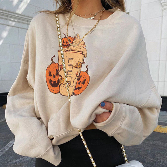 Winter & Autumn Halloween Printed Top – Casual Loose-Fit